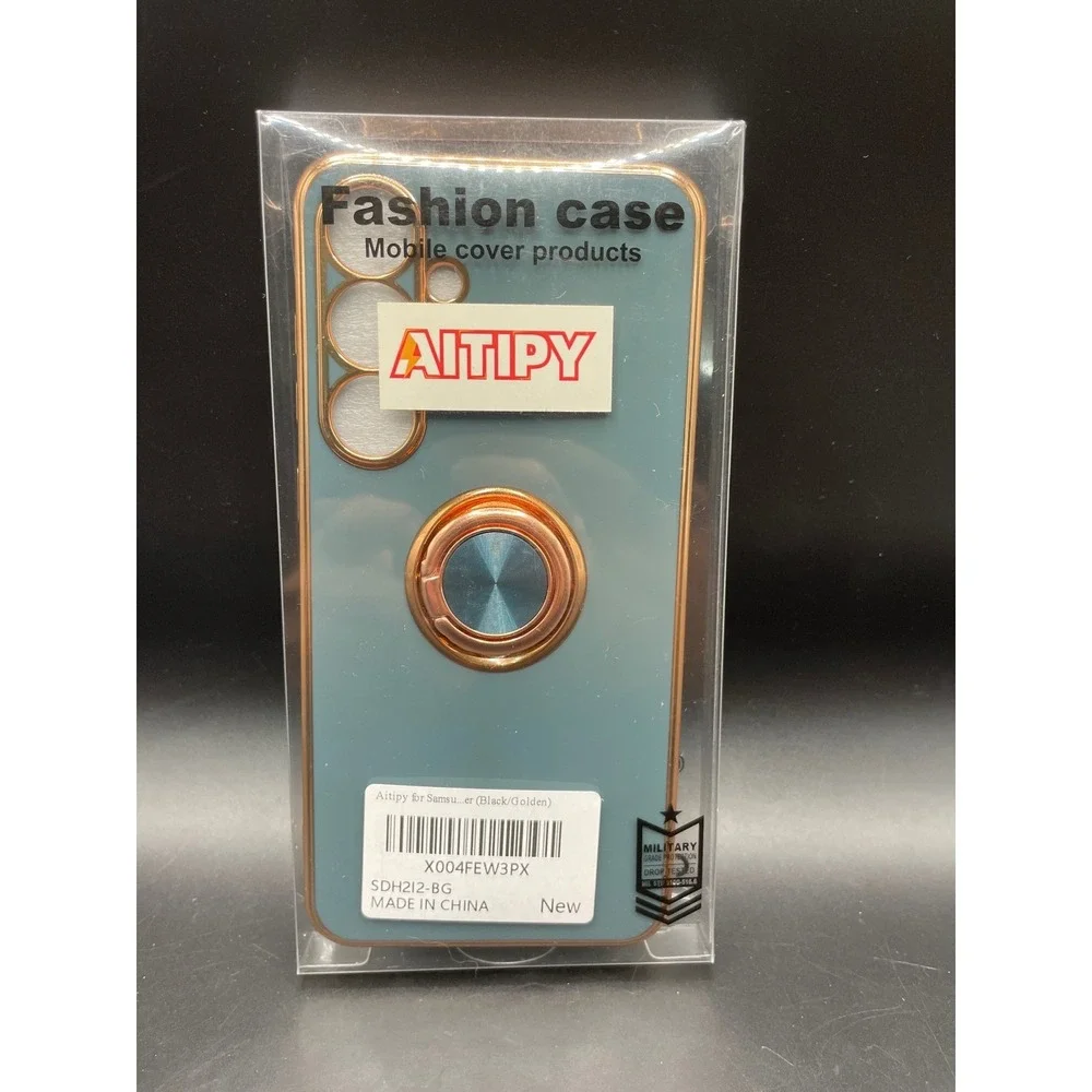 Aitipy Samsung Galaxy S24 Case Blue Rose Gold Ring Stand Glass Screen Protector